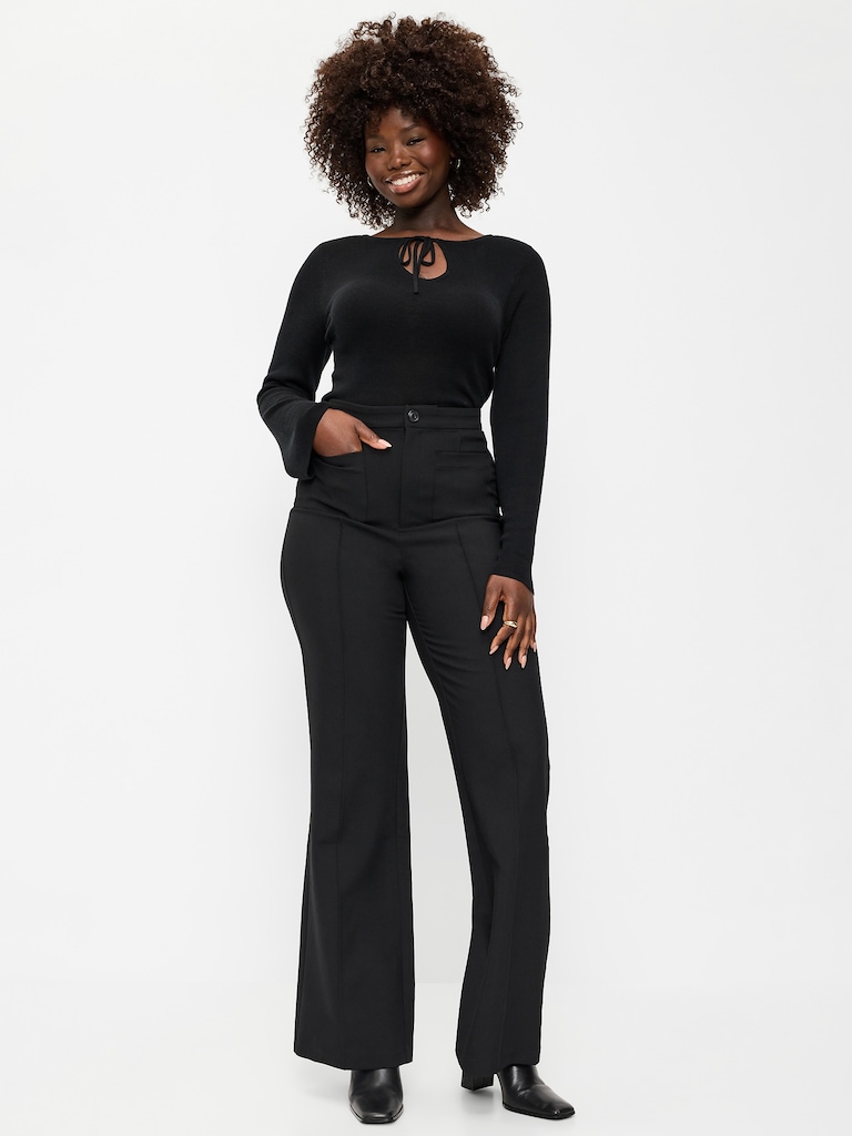 High-Waisted Patch Pocket Flare Pants