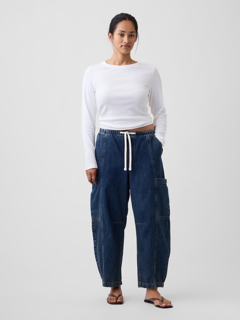 Mid Rise SuperSoft Pull-On Barrel Jeans