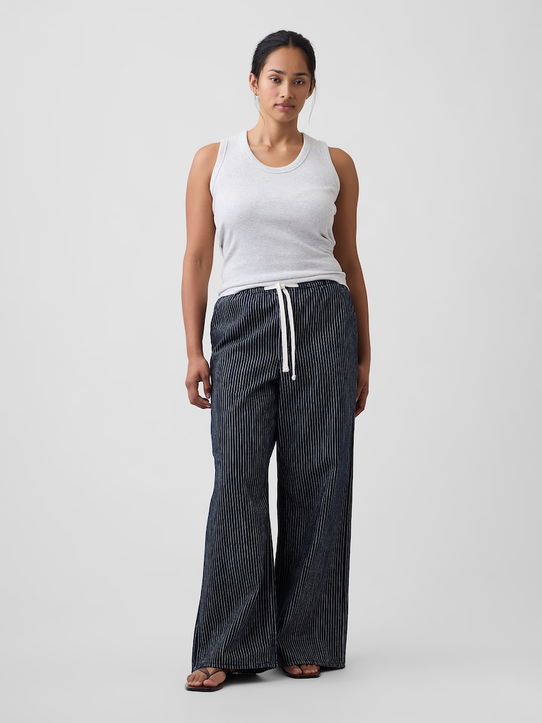 Mid Rise Railroad Stripe Pull-On Wide-Leg Jeans