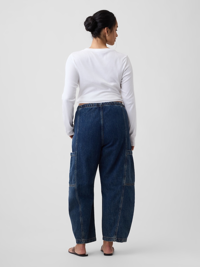 Mid Rise SuperSoft Pull-On Barrel Jeans
