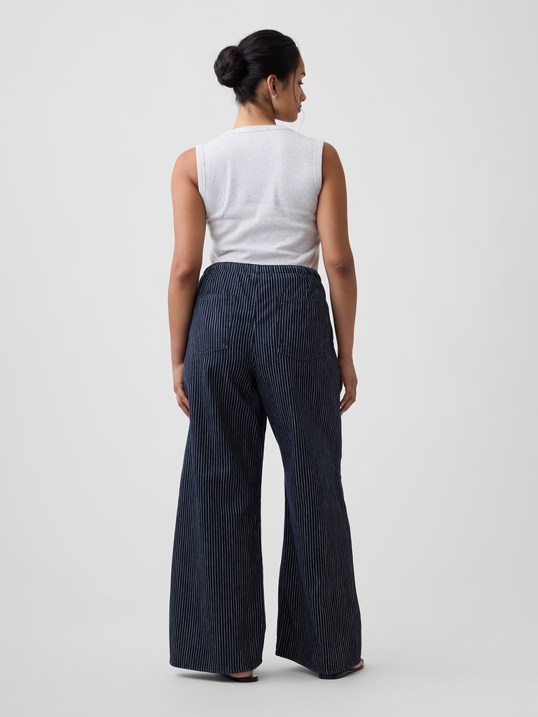 Mid Rise Railroad Stripe Pull-On Wide-Leg Jeans