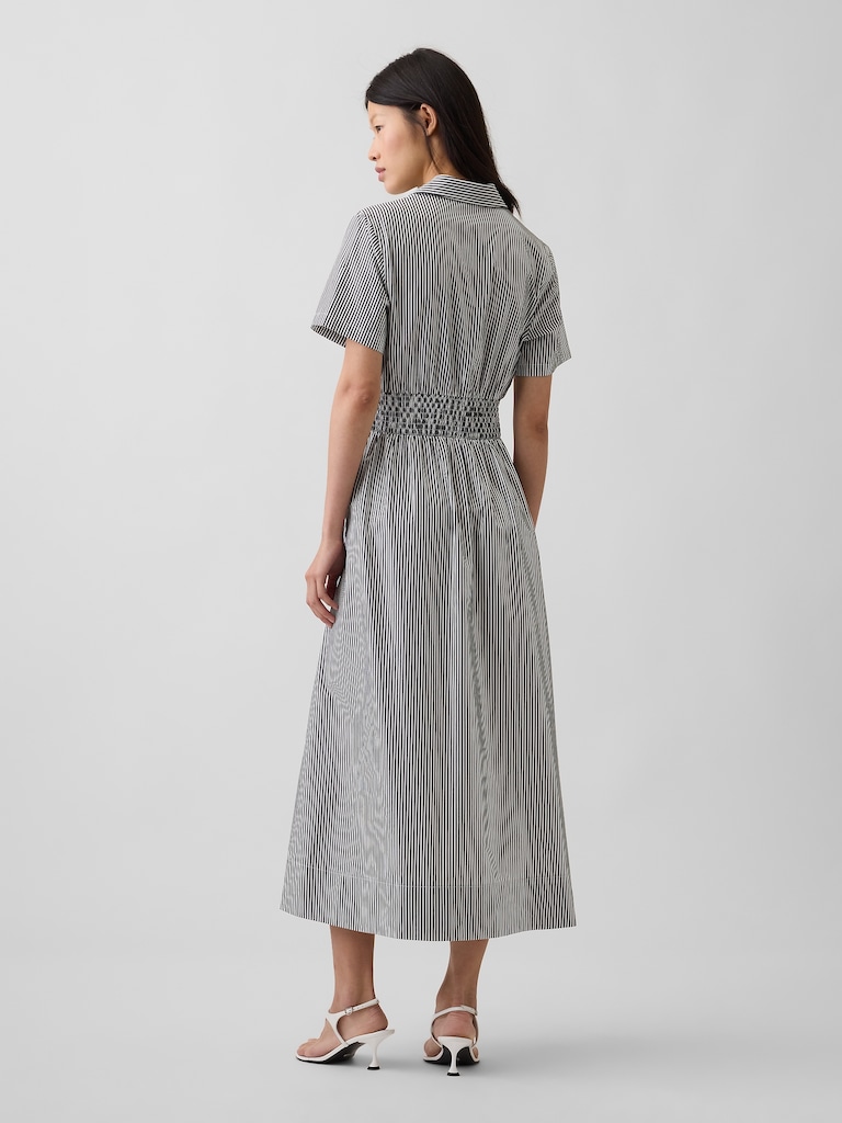 Poplin Smocked-Waist Maxi Shirtdress