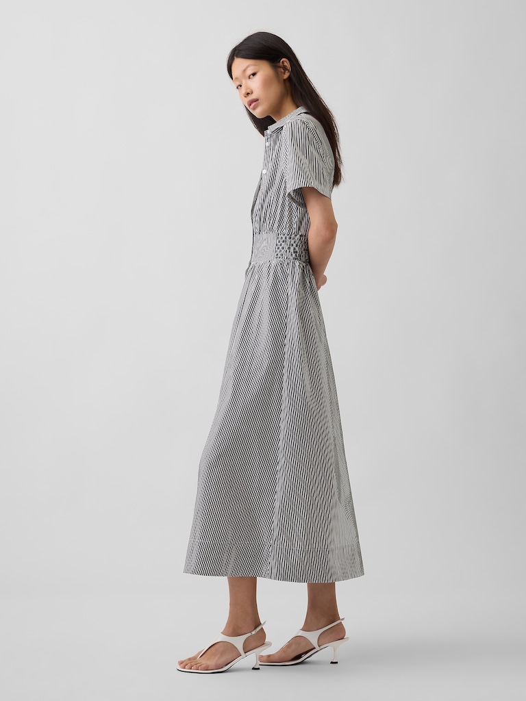 Poplin Smocked-Waist Maxi Shirtdress