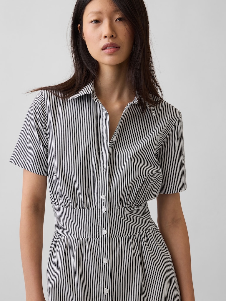 Poplin Smocked-Waist Maxi Shirtdress