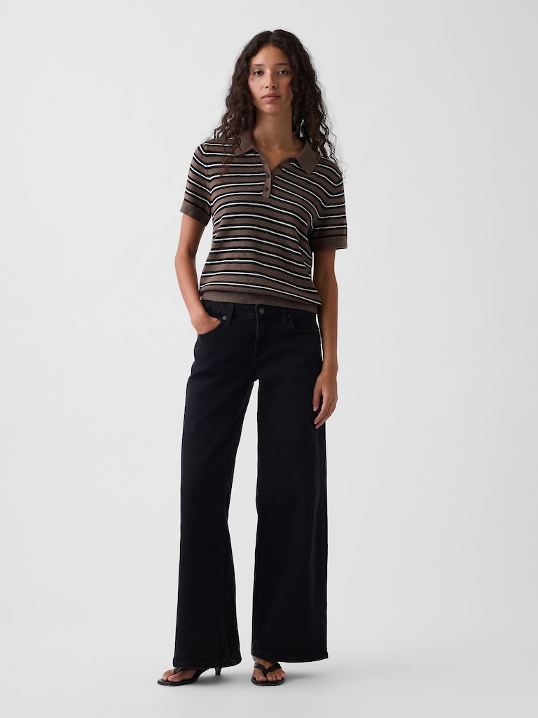 100% Cotton Stripe Polo Sweater Shirt