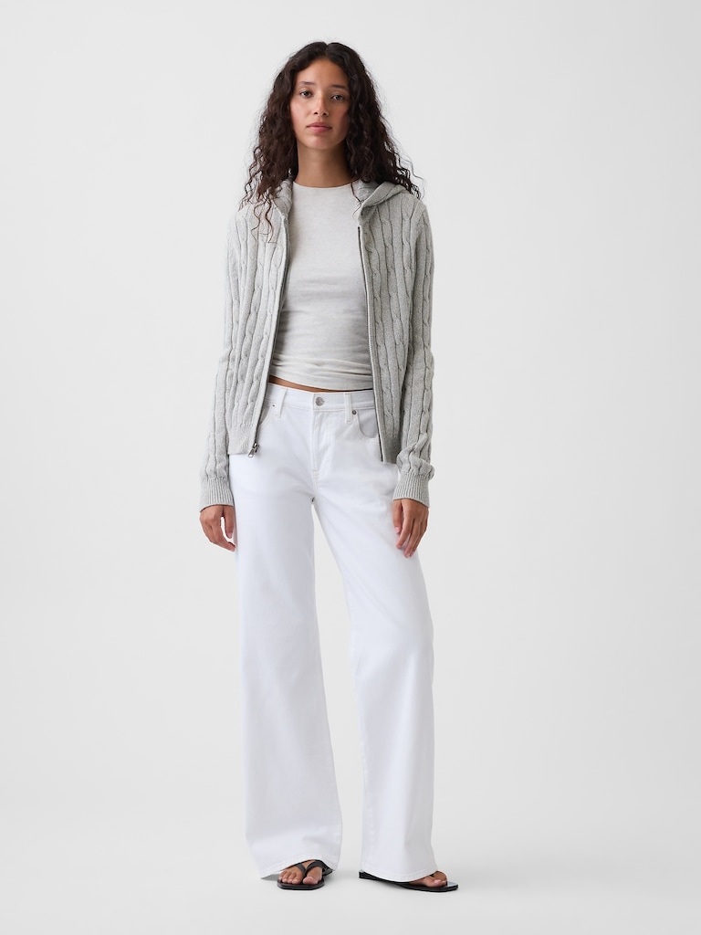 100% Cotton Cable-Knit Zip Cardigan