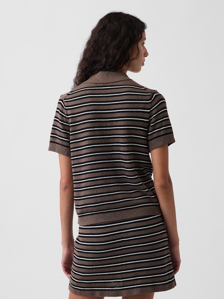 100% Cotton Stripe Polo Sweater Shirt