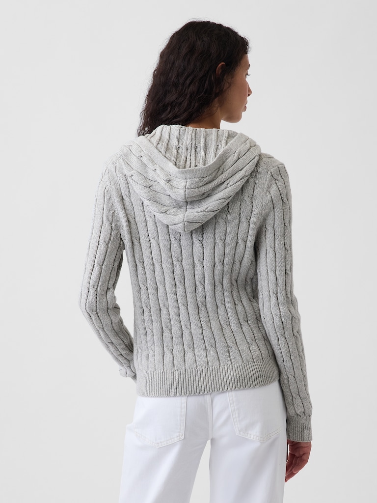 100% Cotton Cable-Knit Zip Cardigan