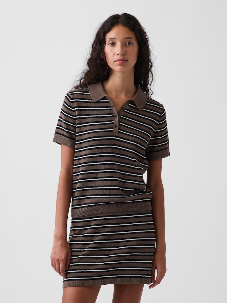 100% Cotton Stripe Polo Sweater Shirt