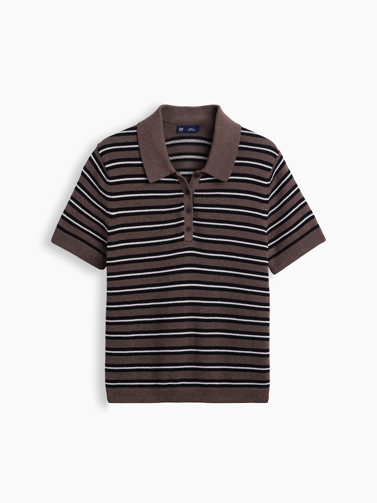 100% Cotton Stripe Polo Sweater Shirt