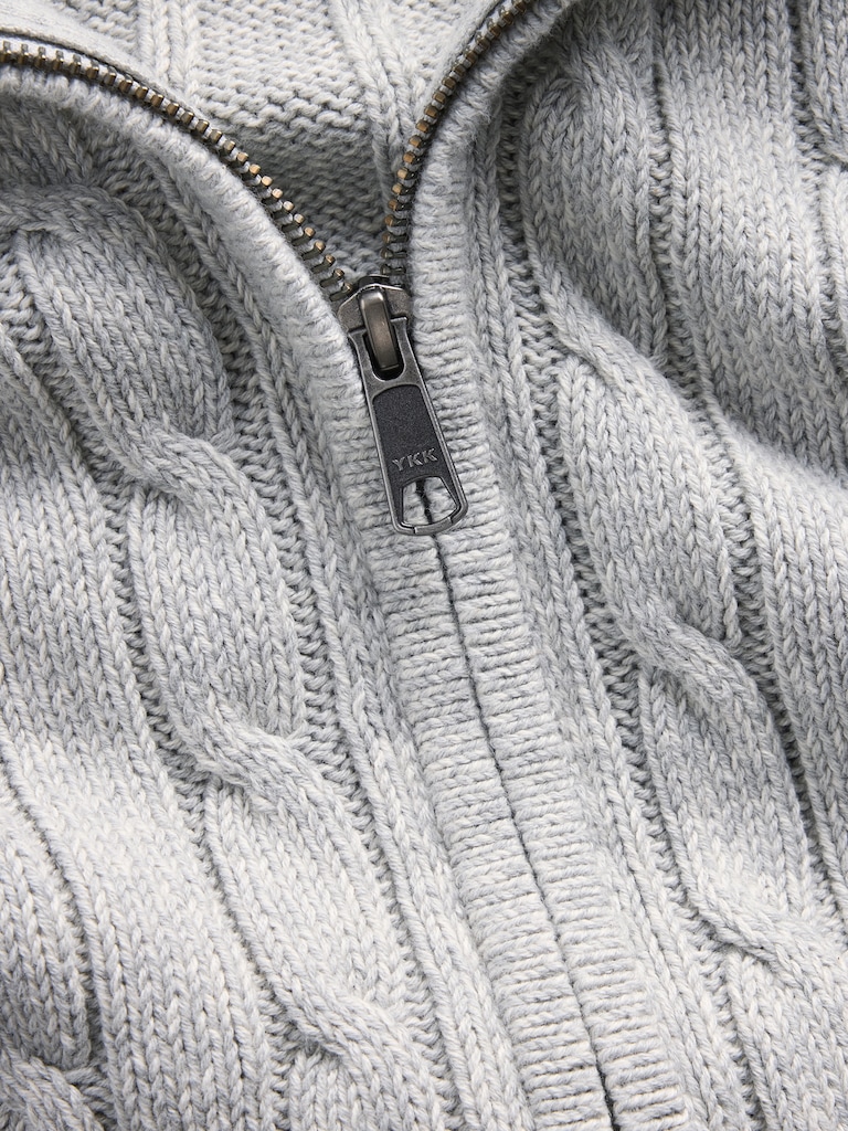 100% Cotton Cable-Knit Zip Cardigan