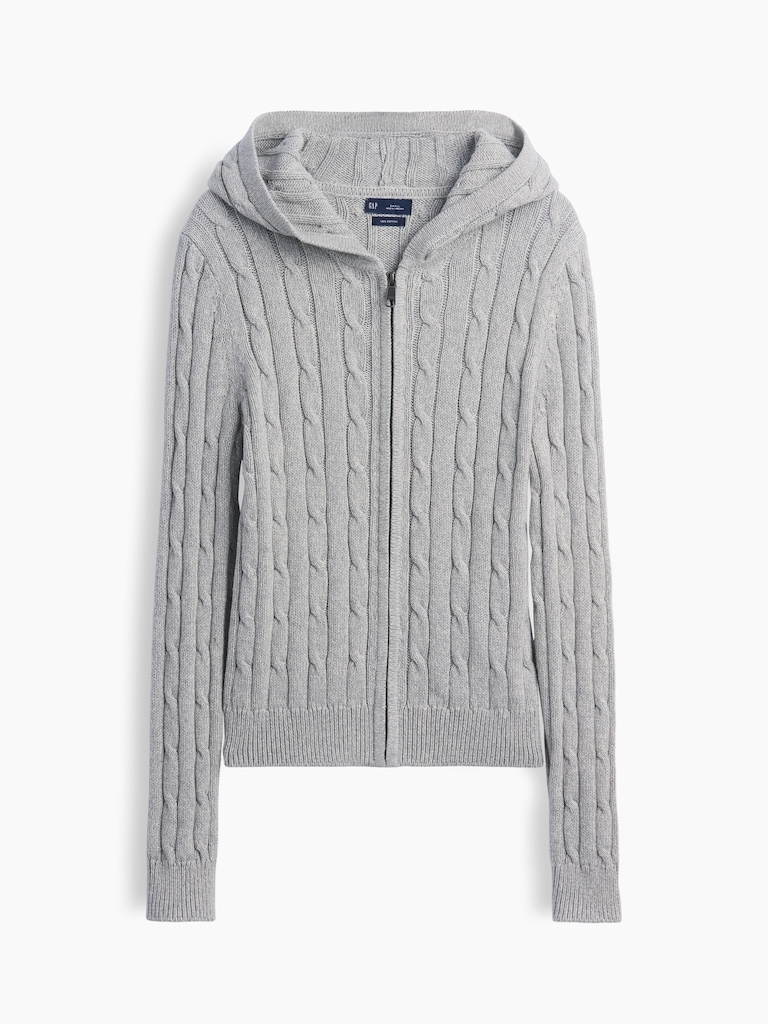 100% Cotton Cable-Knit Zip Cardigan
