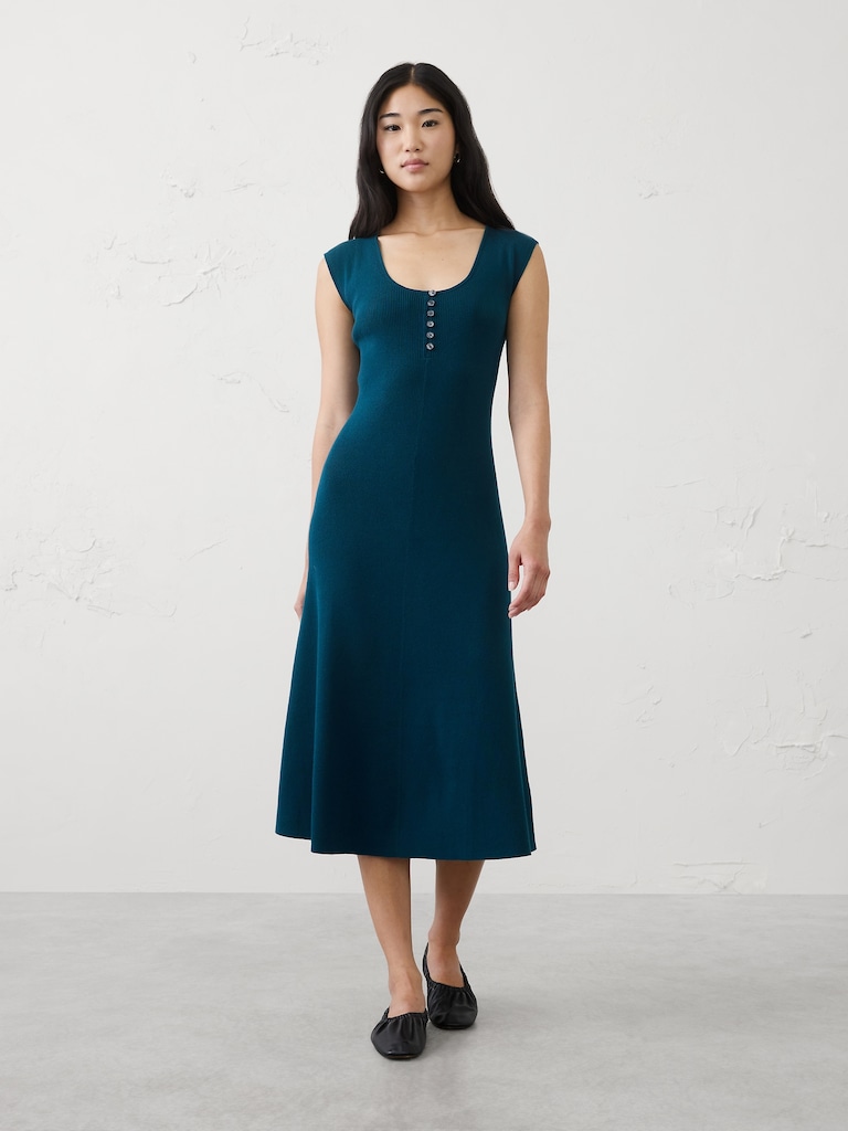 Cotton Ribbed Midi Sweater Dress