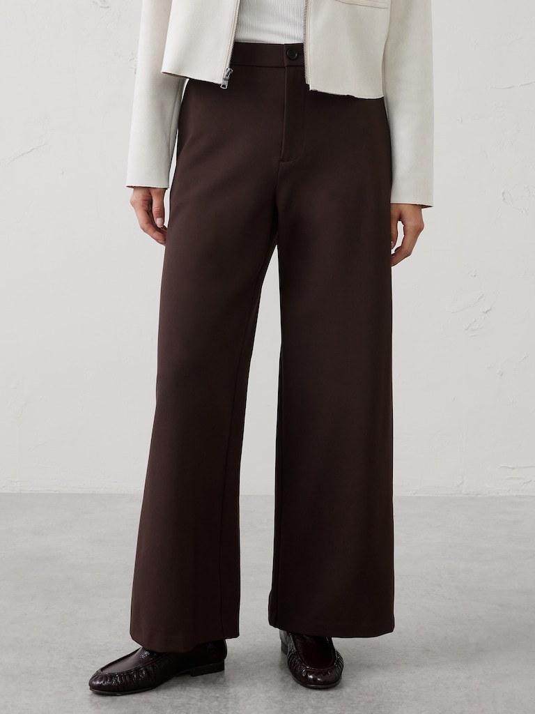 Wide-Leg High-Rise Ponte Pant