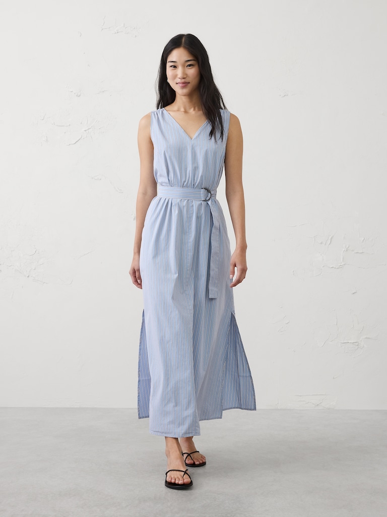 Poplin Belted Maxi Dress