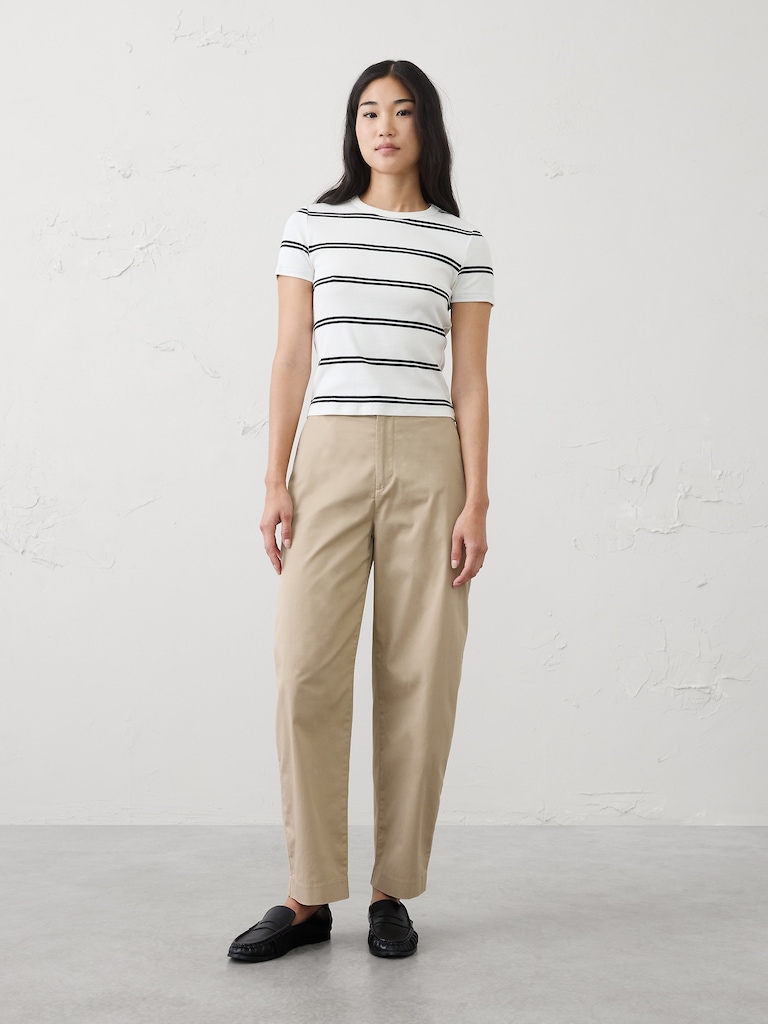 Barrel-Leg High-Rise Twill Pleated Utility Pant