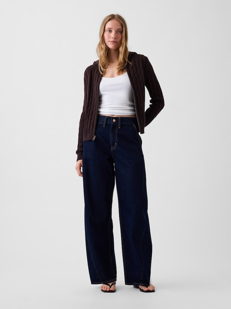 100% Cotton Cable-Knit Zip Cardigan