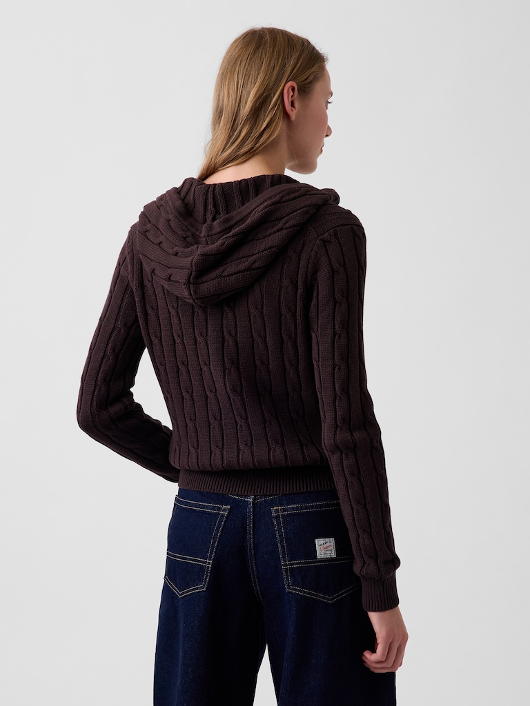 100% Cotton Cable-Knit Zip Cardigan