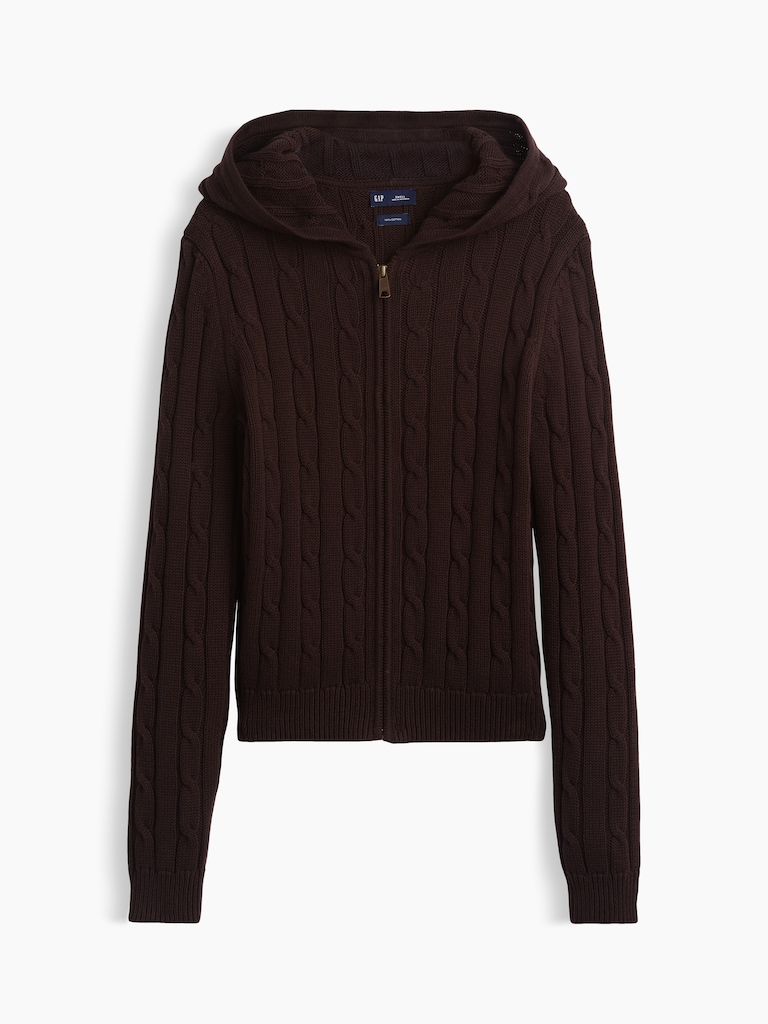 100% Cotton Cable-Knit Zip Cardigan