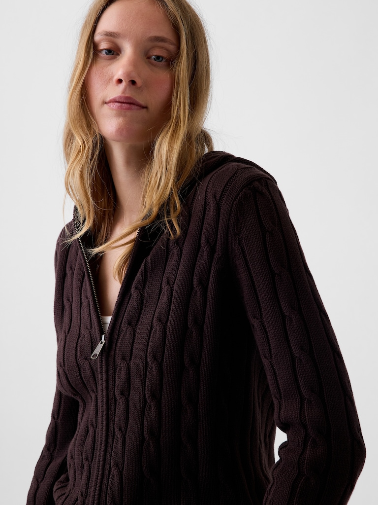 100% Cotton Cable-Knit Zip Cardigan
