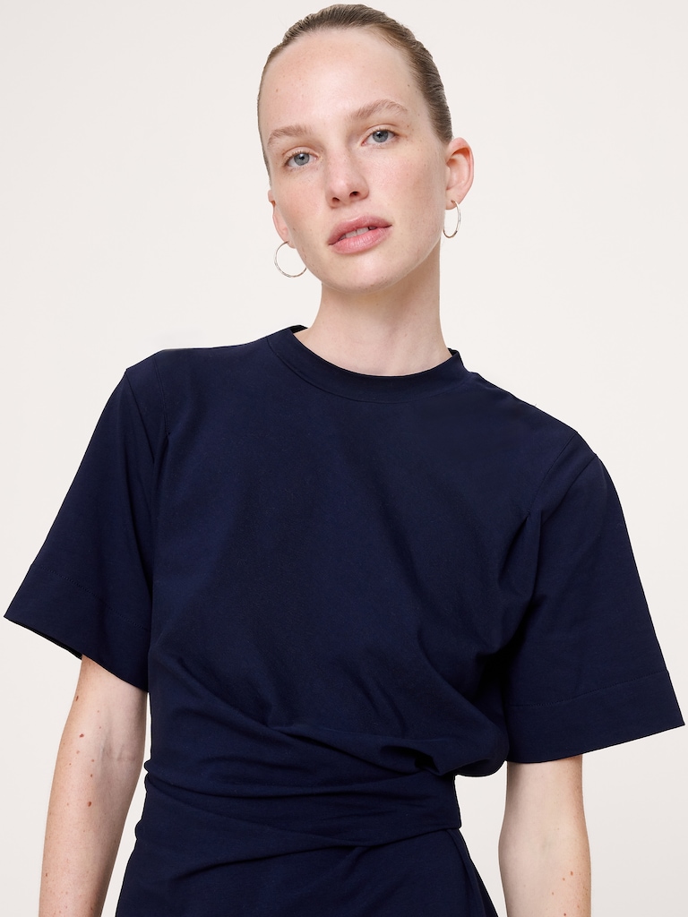 Stretch-Cotton High-Neck Mini Dress