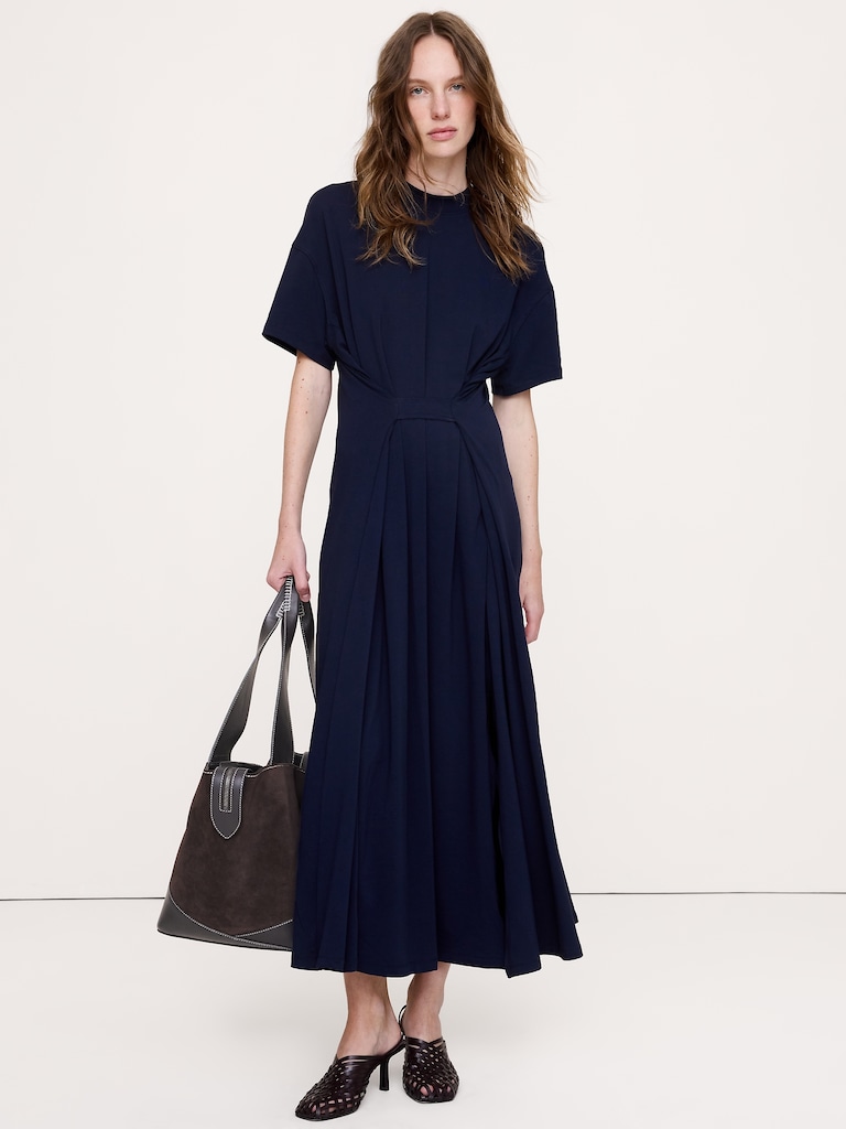 Oversized Stretch-Cotton Tie-Waist Midi Dress
