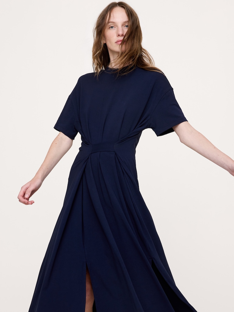 Oversized Stretch-Cotton Tie-Waist Midi Dress