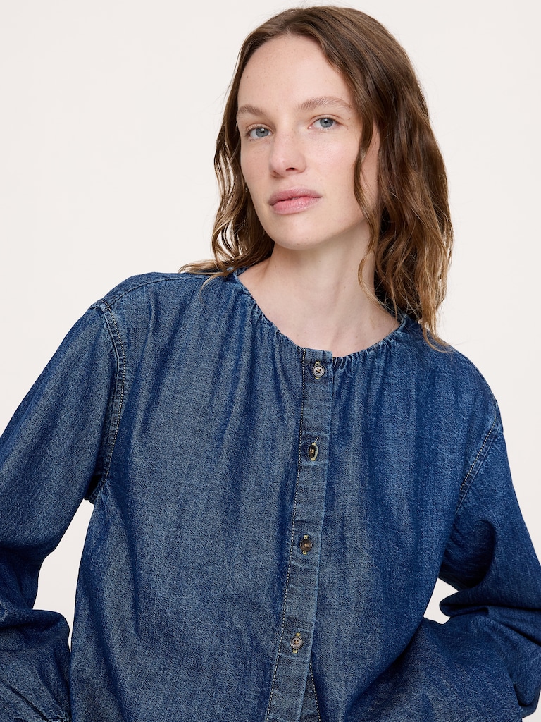 Denim Puff-Sleeve Top