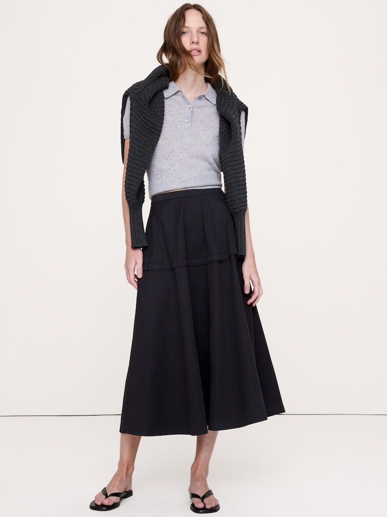 Cotton Twill Circle Midi Skirt