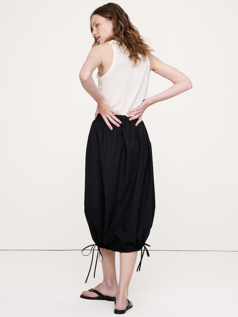 Cotton Poplin Bubble Drawstring Skirt