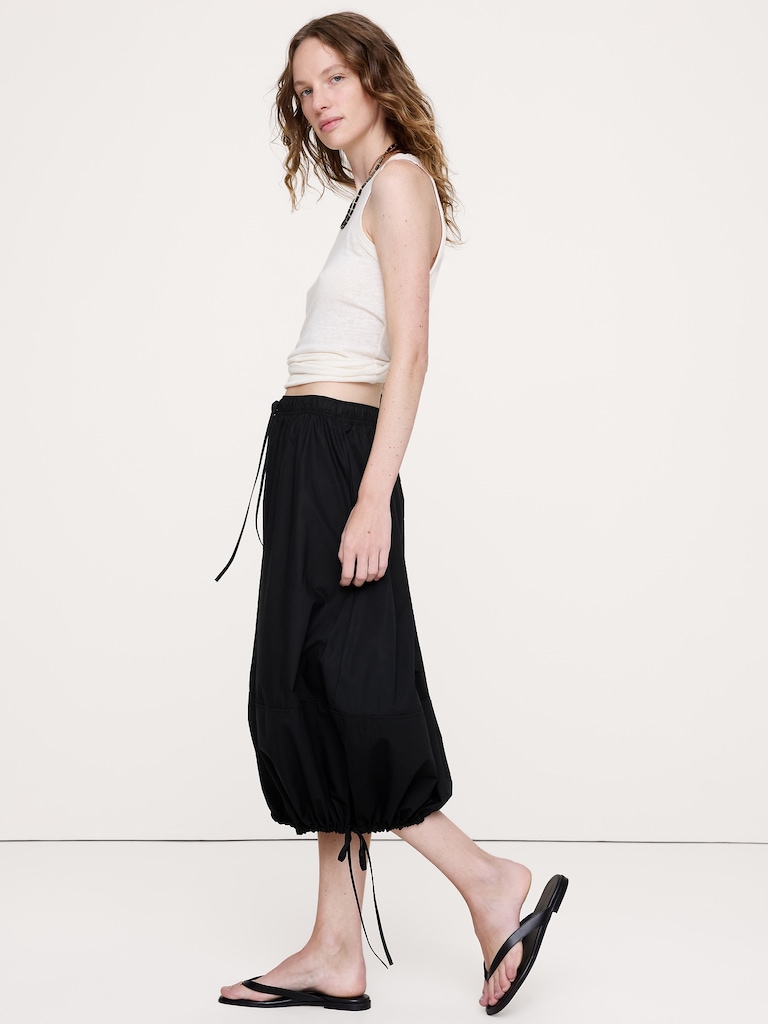 Cotton Poplin Bubble Drawstring Skirt
