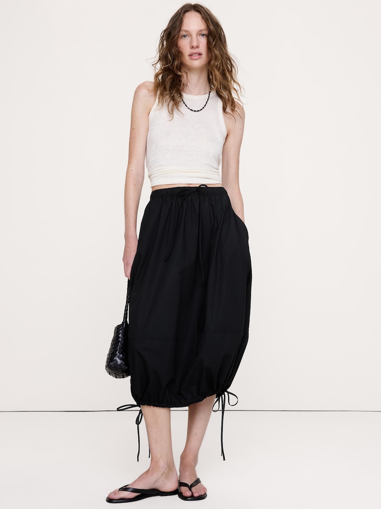 Cotton Poplin Bubble Drawstring Skirt