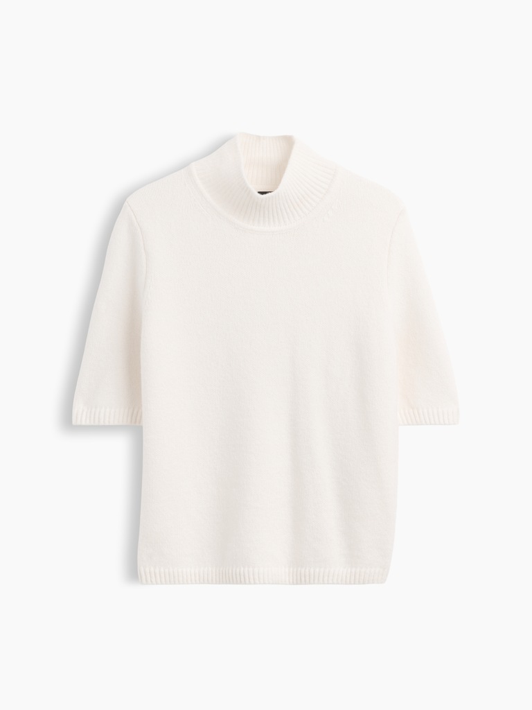 CashSoft Mockneck Elbow-Sleeve Sweater