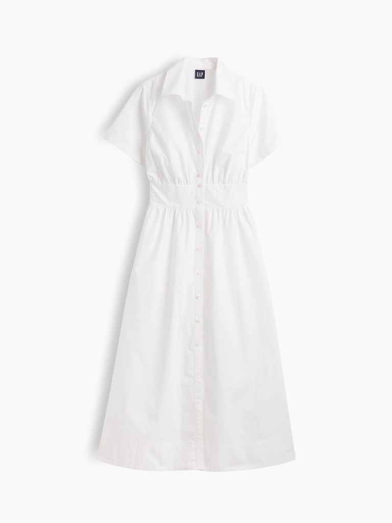 Poplin Smocked-Waist Maxi Shirtdress