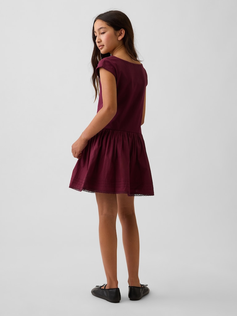 Kids Mixed Media Drop-Waist Dress