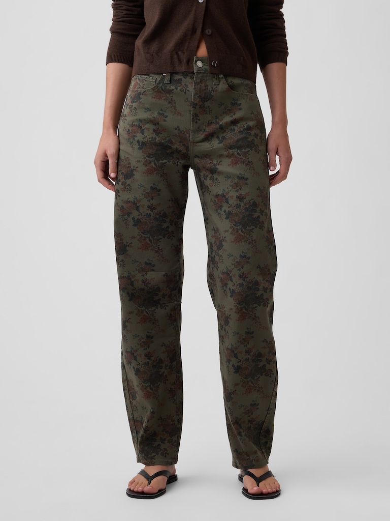 High Rise Print Barrel Jeans