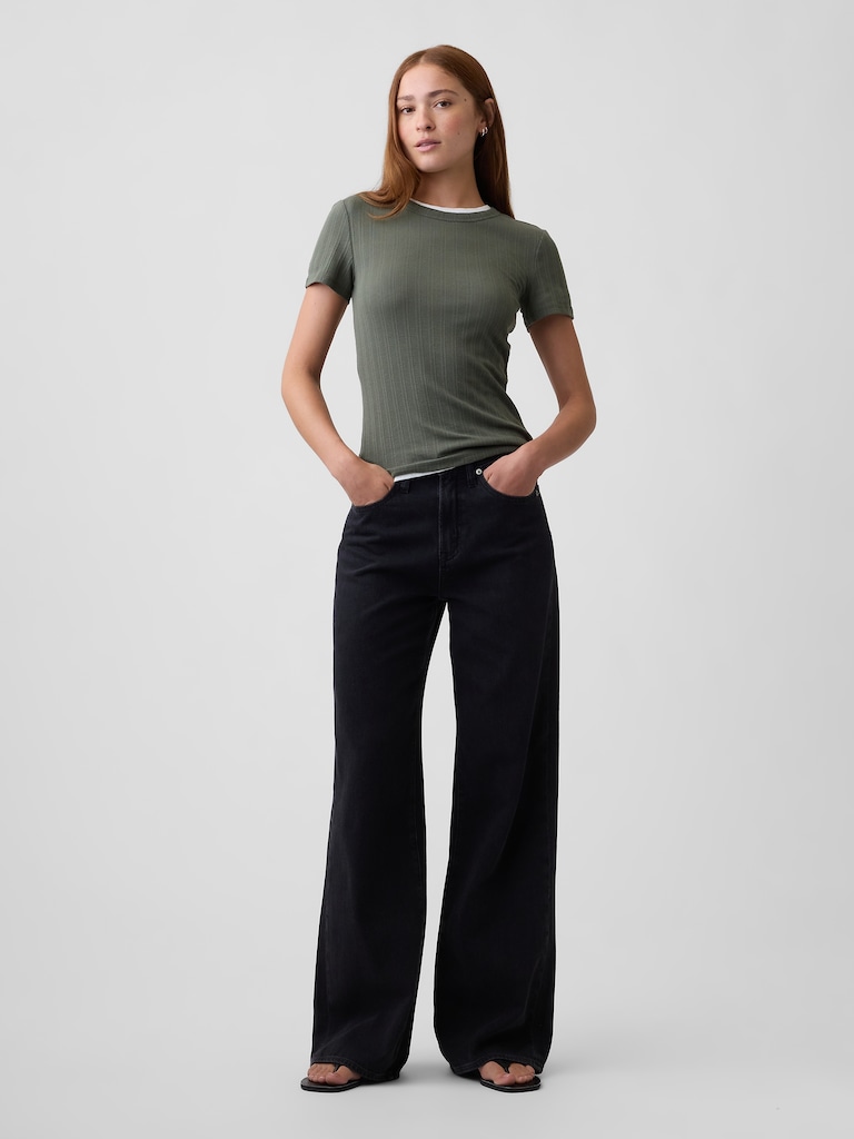 Essential Ribbed Pointelle Crewneck T-Shirt