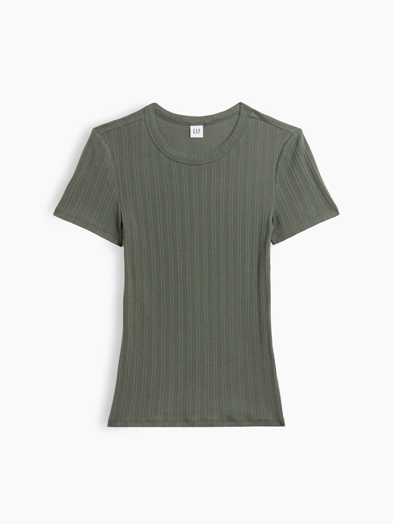 Essential Ribbed Pointelle Crewneck T-Shirt