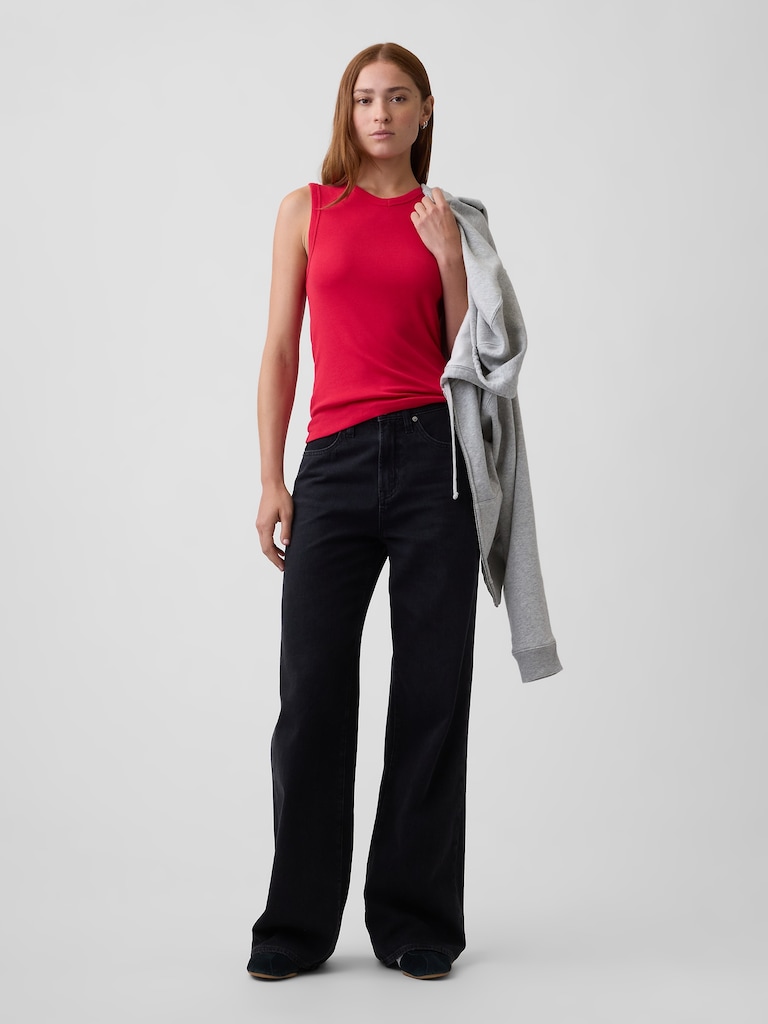Modern Ribbed High-Neck Tank Top
