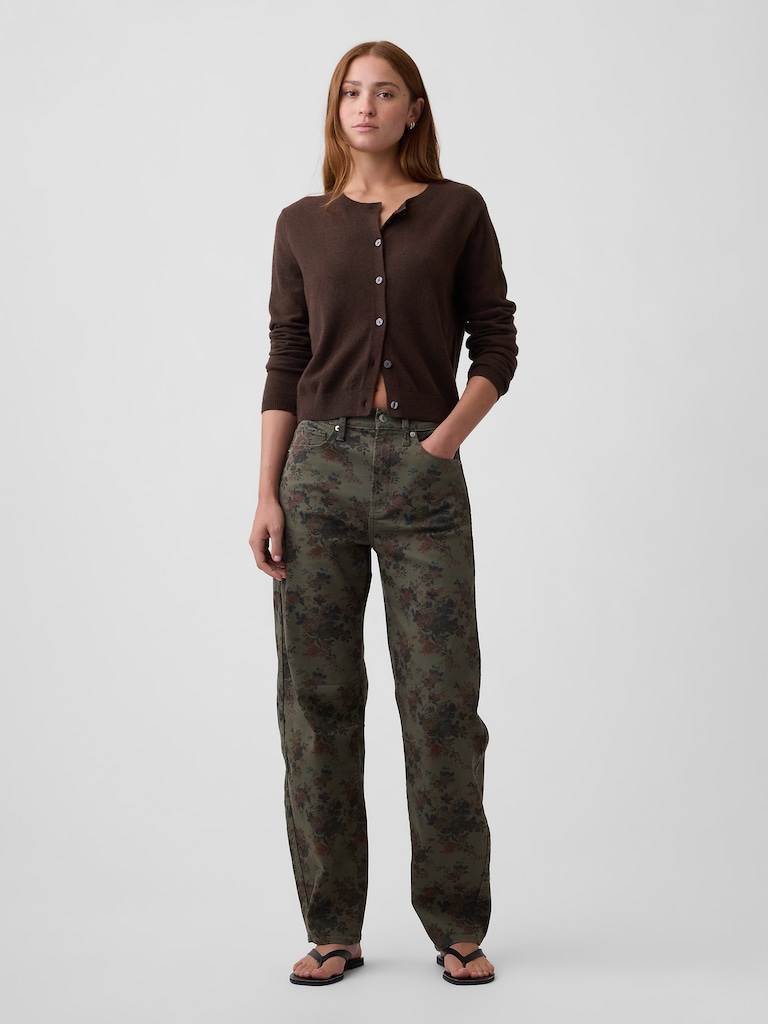 High Rise Print Barrel Jeans