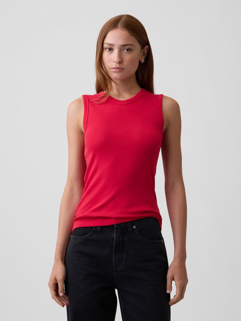 Modern Ribbed High-Neck Tank Top