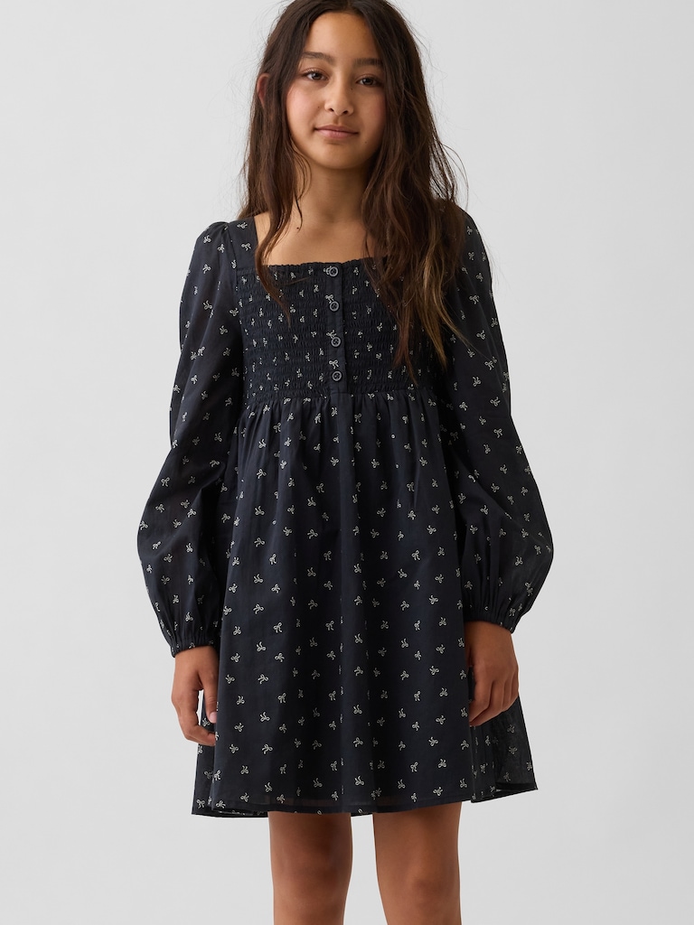 Kids Smocked Square-Neck Dress