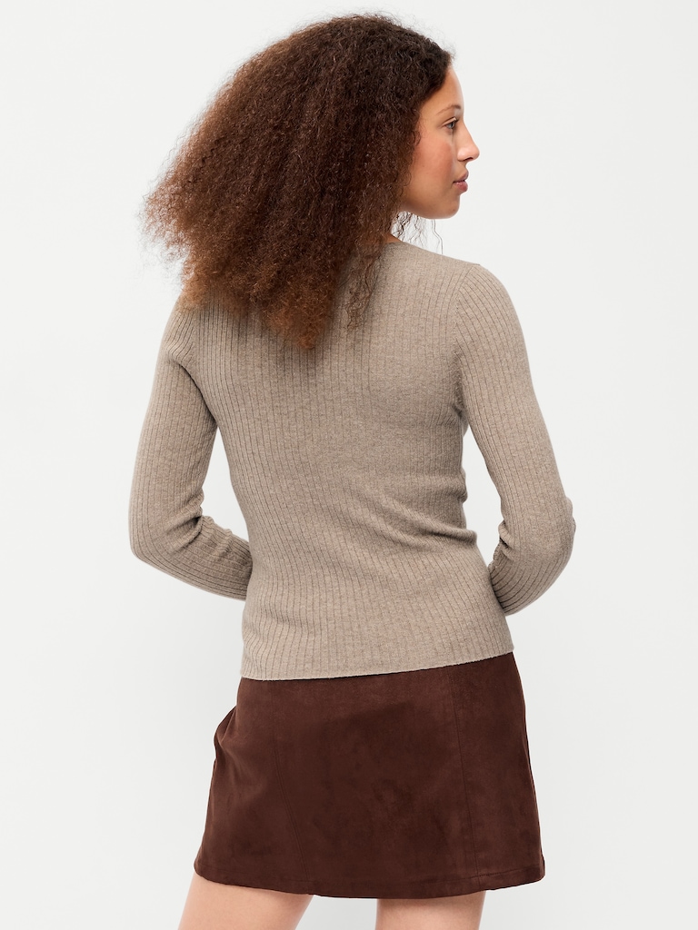 Crew-Neck Long-Sleeve Ribbed Top