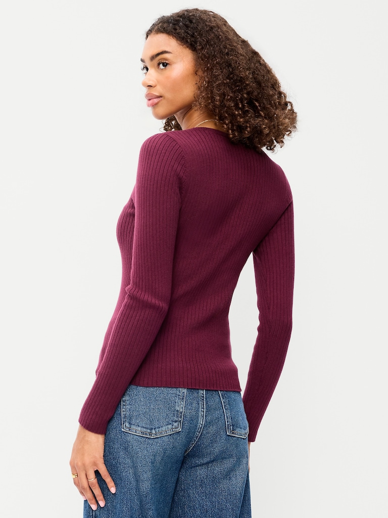 Crew-Neck Long-Sleeve Ribbed Top