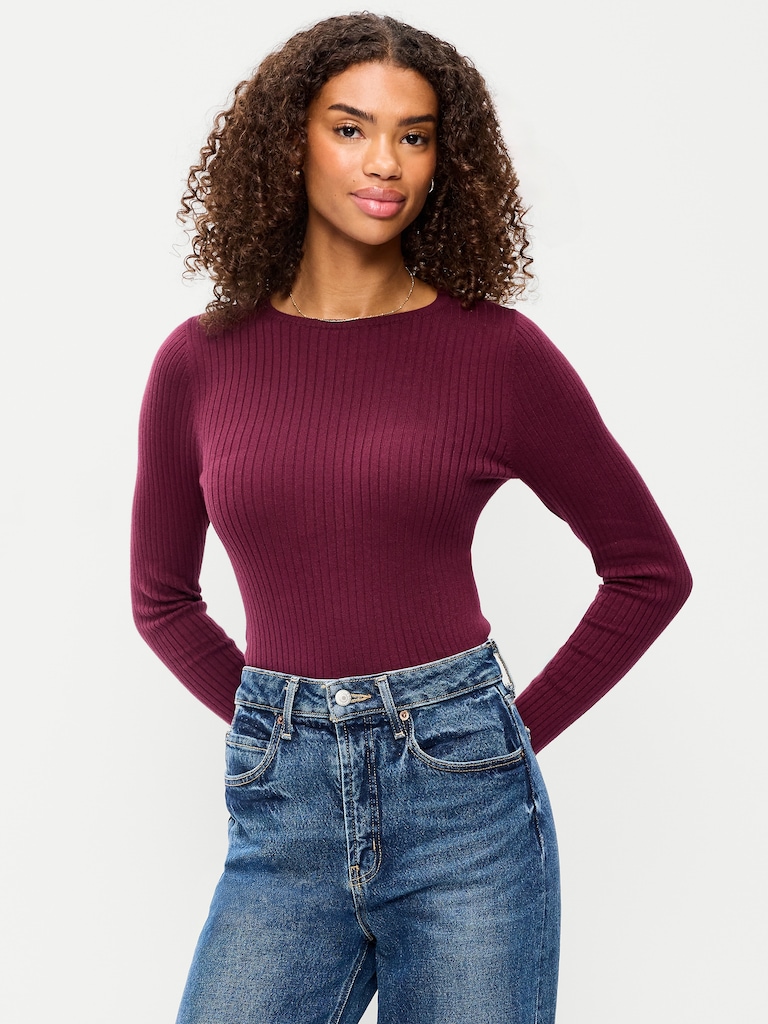Crew-Neck Long-Sleeve Ribbed Top