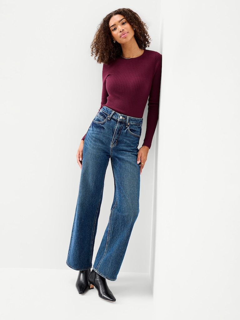 Crew-Neck Long-Sleeve Ribbed Top