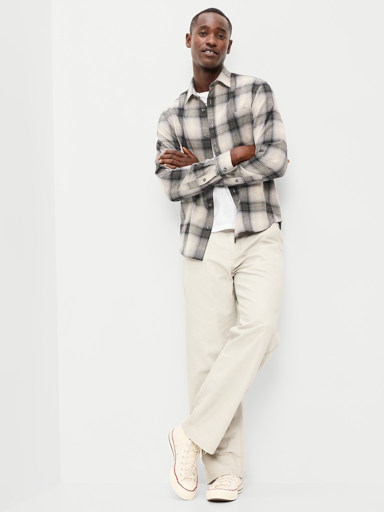 Relaxed Long-Sleeve Plaid Flannel Pocket Shirt
