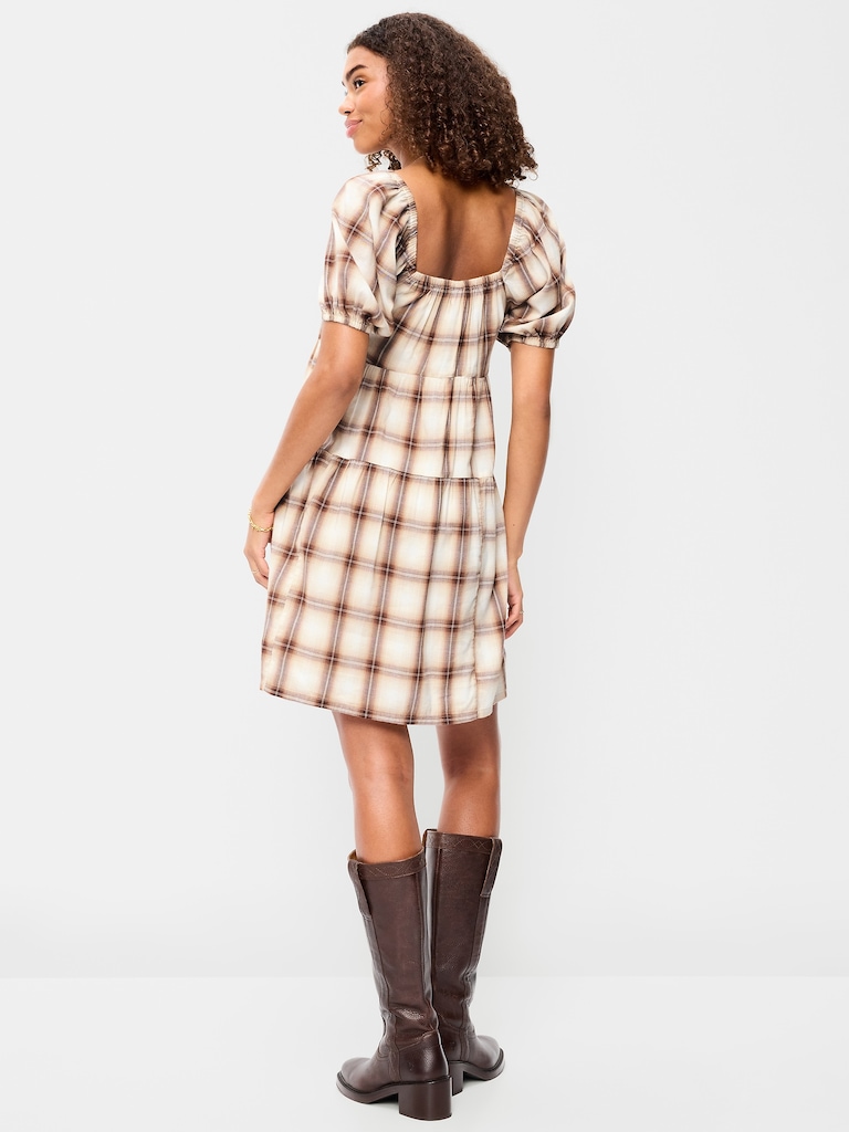 Puff-Sleeve Smocked Mini Swing Dress