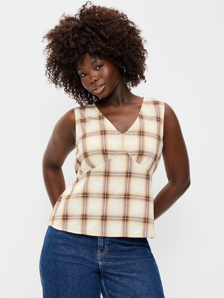 Sleeveless V-Neck Tie-Back Top
