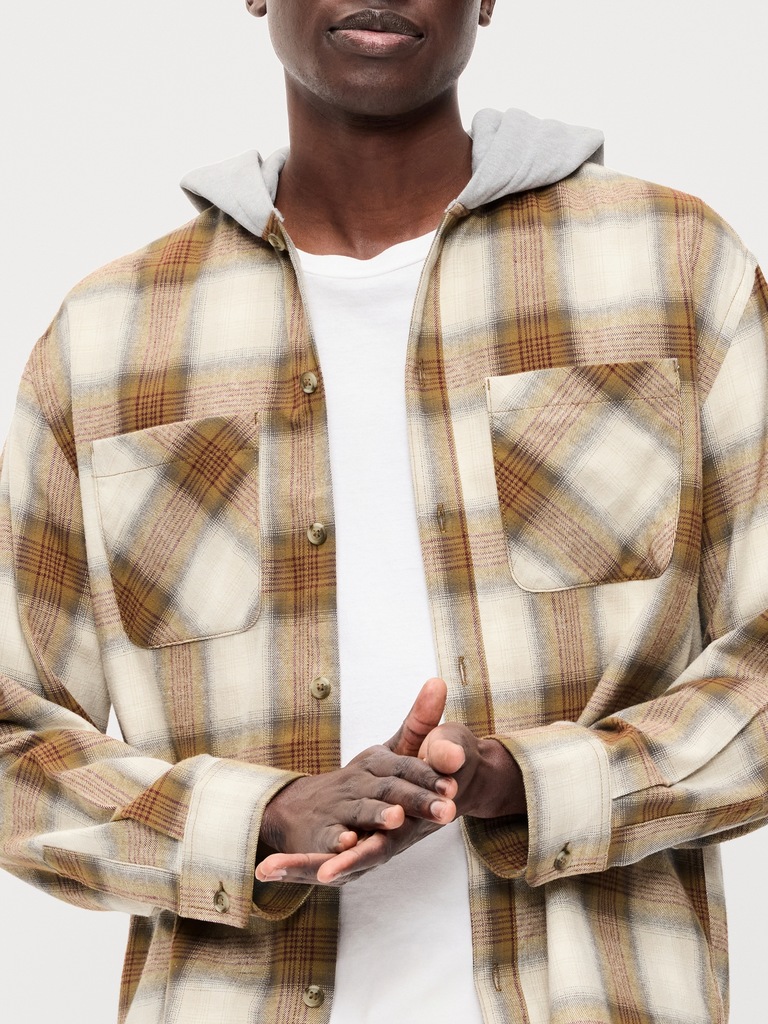 Long-Sleeve Flannel Hooded Shirt